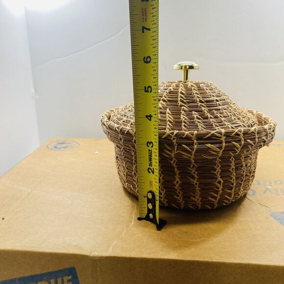 Hand Woven Deep Trinkets Red Inside Whatnots Keys Decorative Basket Shelf Desk - Picture 10 of 10